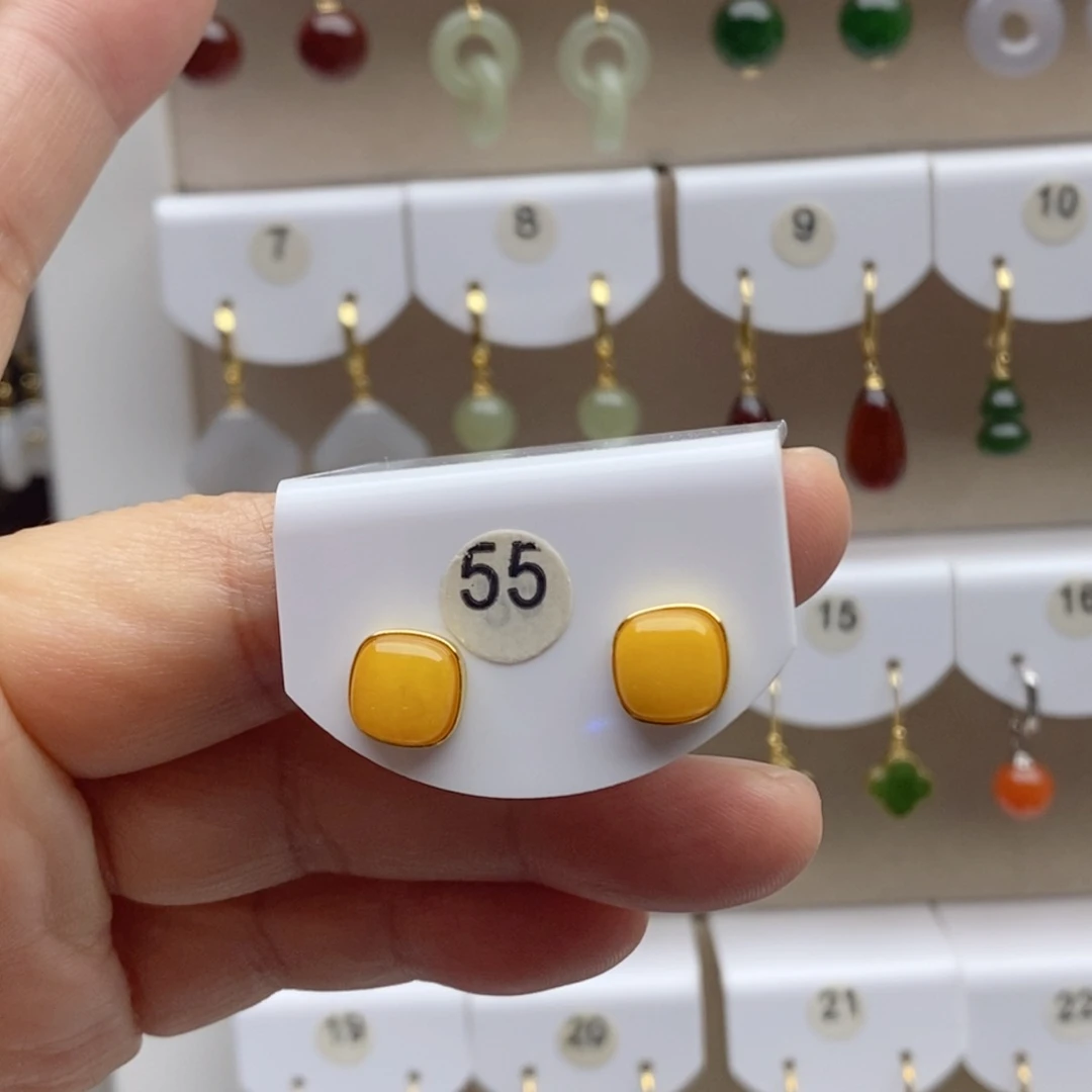 蜜蜡银S925镶嵌耳饰