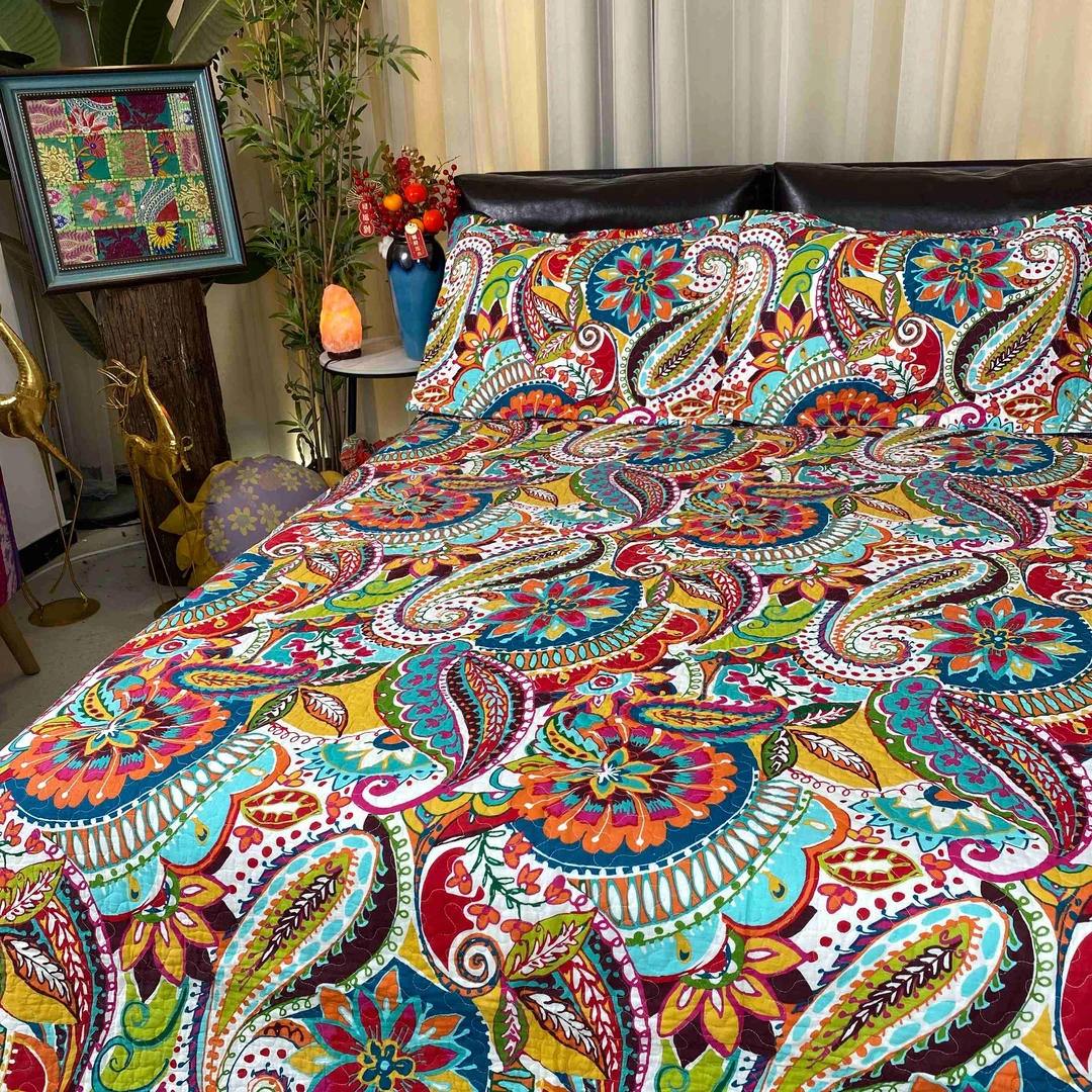 【赫彩家太阳花】床盖双面斜纹绗缝夹棉四季民族中式复古风