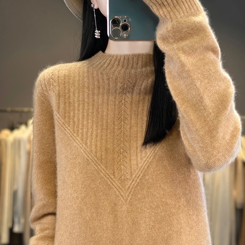 【一线成衣】鱼骨半高领针织衫菱形秋季毛衫宽松毛衣902
