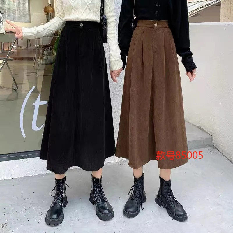 秋冬新款灯芯绒高腰显瘦中长款A字半身裙