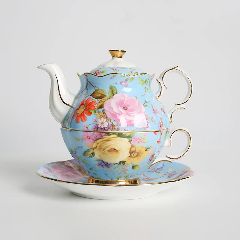 珀雅骨瓷《子母壶》茶具三件套装 水壶杯碟家用高档精致伴手礼轻奢