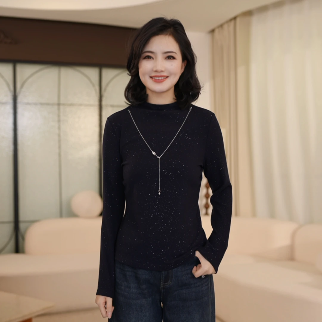 【可拆卸项链】枫竺阿楠anan半高领亮丝保暖加绒打底衫女冬季上衣