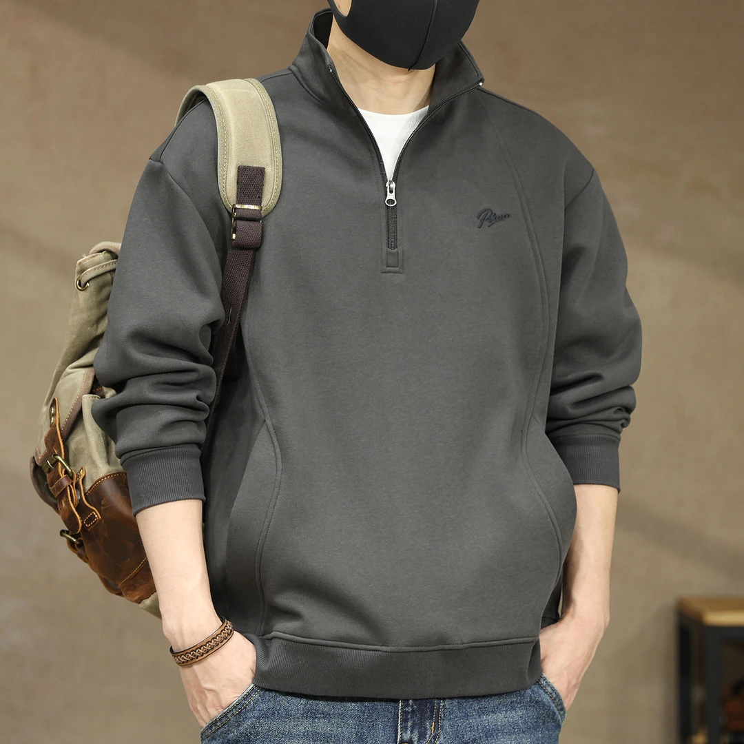 因纳巴敦软糯重磅美式半拉链立领卫衣男士春秋新款宽松复古Polo衫