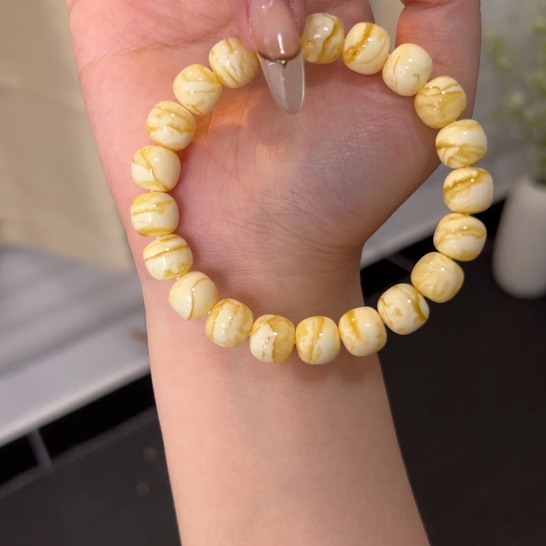 琥珀未镶嵌手串金橘闪电纹同料焦皮11m