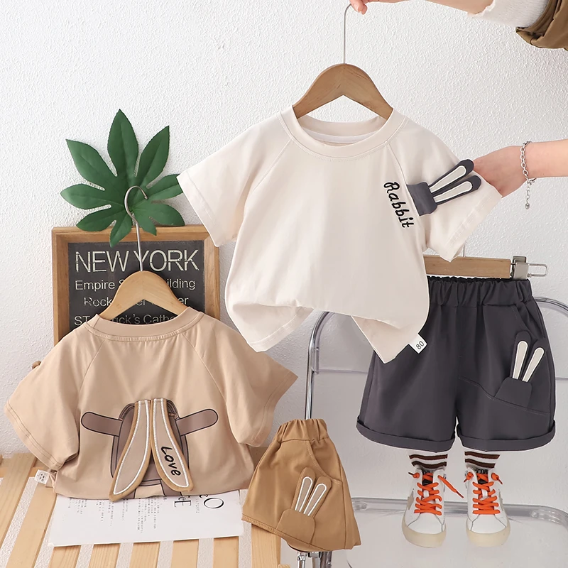 薄款中性女纯色夏季男英伦风套装时尚运动夏装韩版女童婴儿