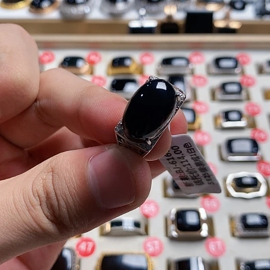翡翠银S925镶嵌戒指缅甸天然a货墨翠