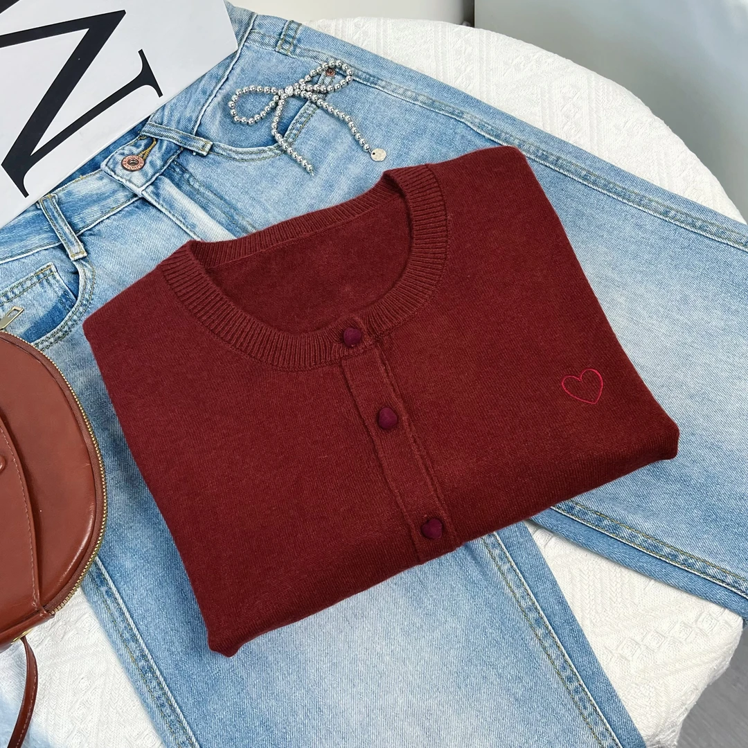 【倩倩清仓】休闲圆领爱心图案款针织开衫292528