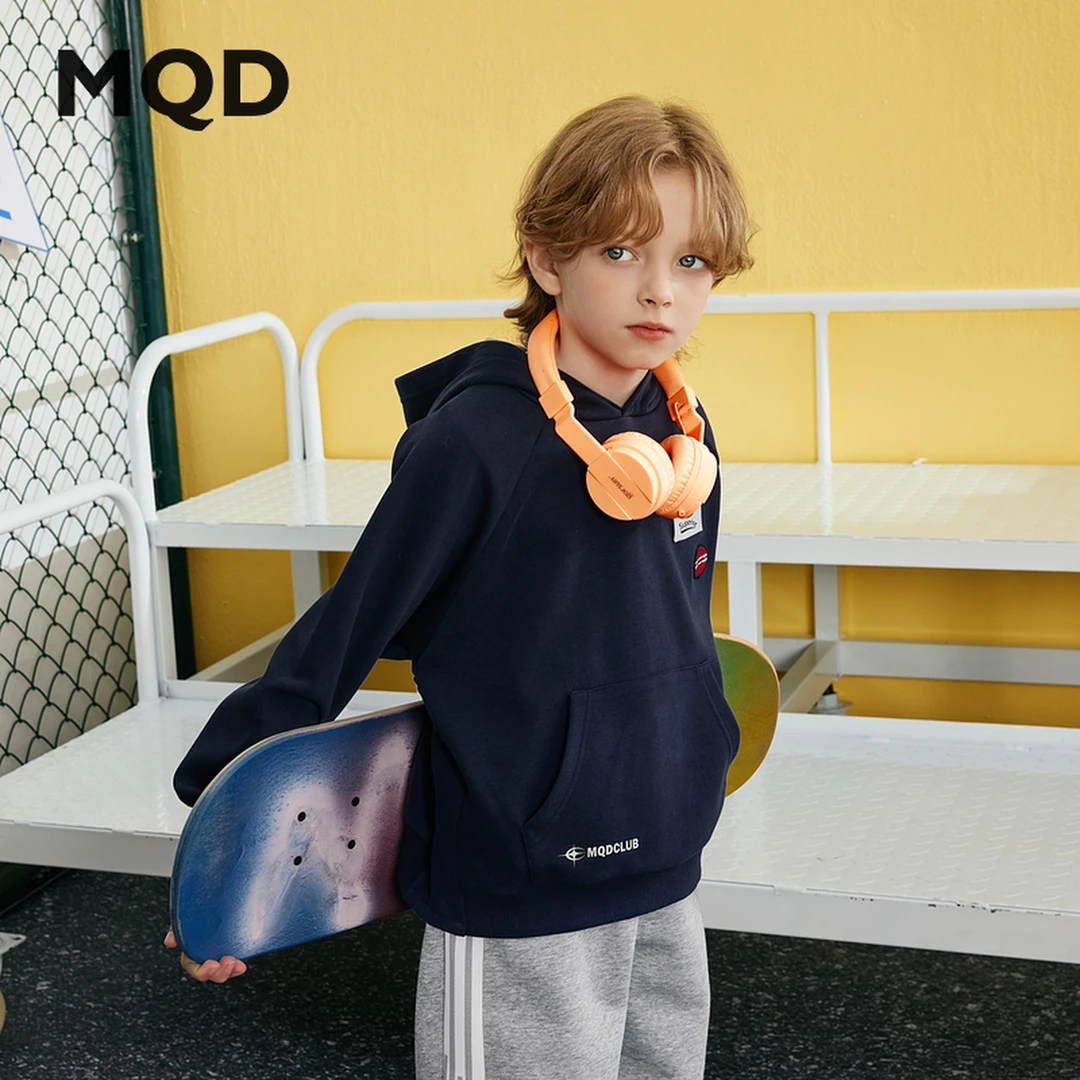 MQD童装25春新款卡通学院风休闲运动中大童连帽卫衣9651W0607