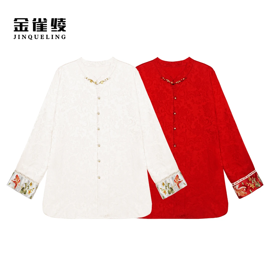 金雀绫【年年有余】新中式提花重工刺绣加宽加大上衣SZA3SL827