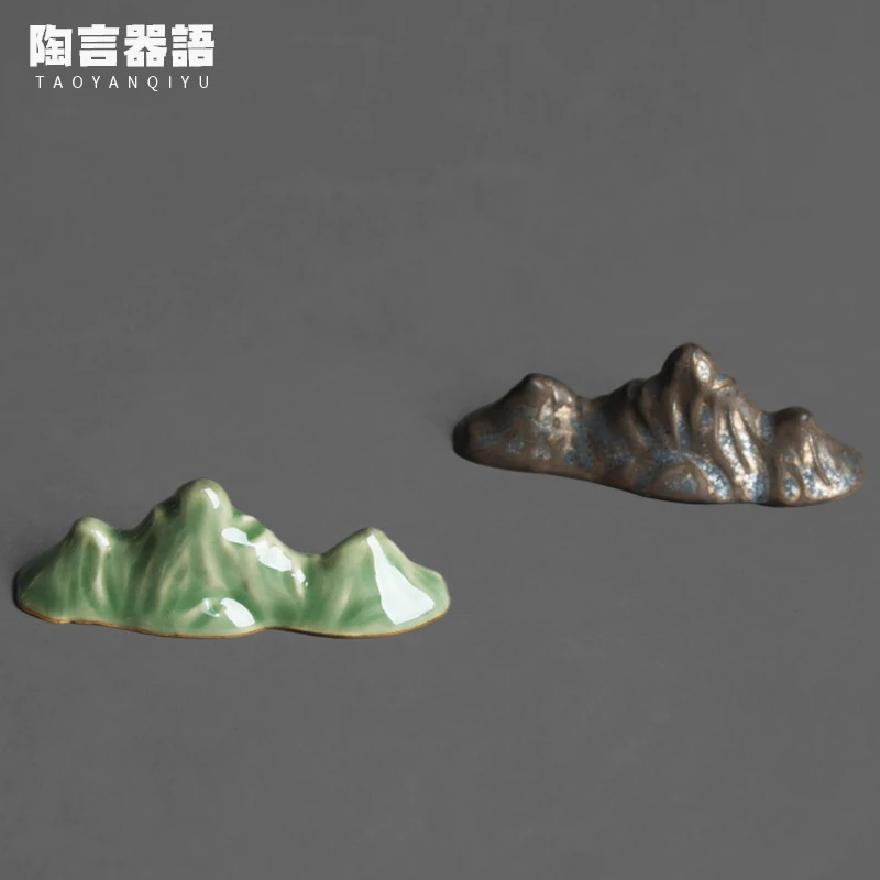 日式窑变黑金茶夹置放架原矿越窑青瓷复古粗陶功夫茶道配件笔架山