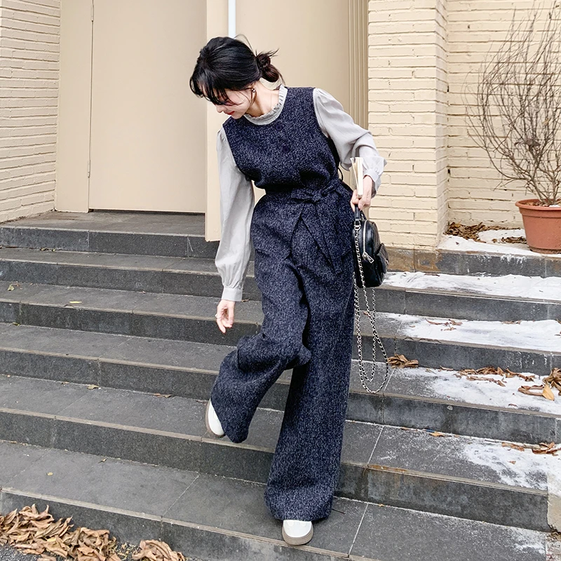 韩系高级感小香风马甲套装裤2025新款女秋冬气质穿搭阔腿裤三件套