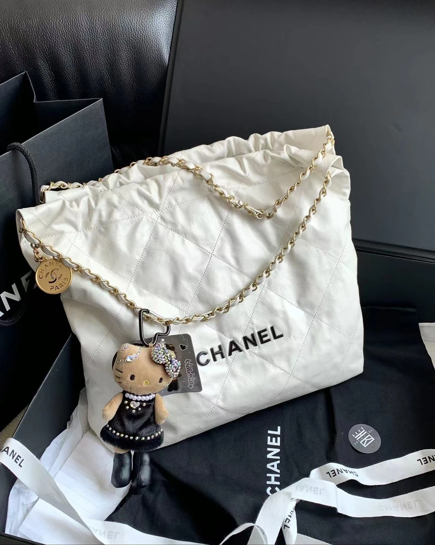 95新 Chanel/香奈儿 22S白金黑字中号22bag 34cm 15648143