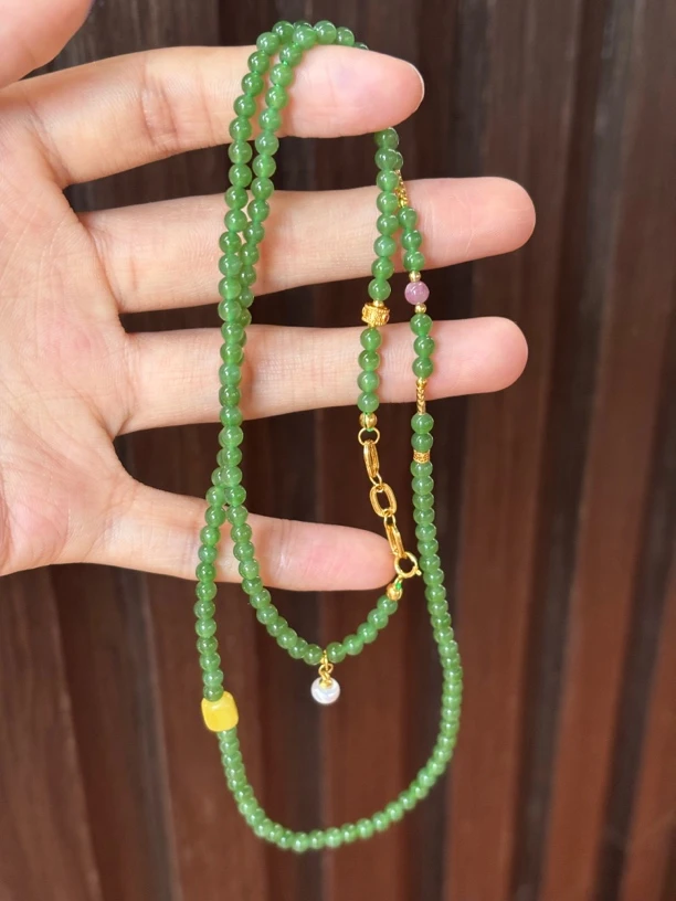 05501WM和田玉俄料碧玉多圈手串约4mm多样性发其一