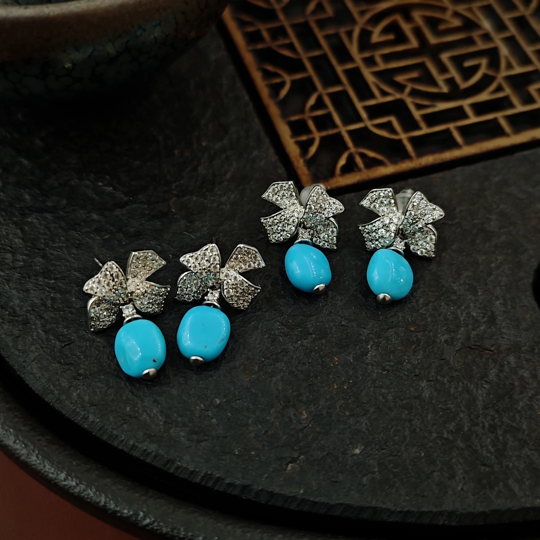 S925银绿松石耳环优雅时尚经典多样性发货一件