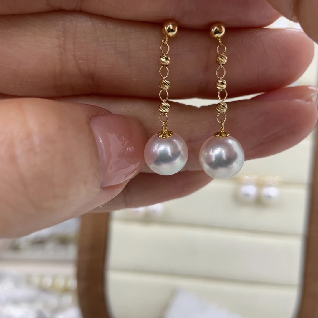 海水珍珠耳饰18K金镶嵌7-8毫米