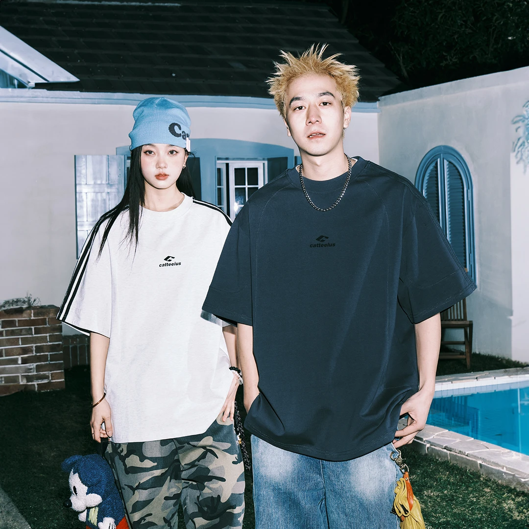 lemanism2025夏季情侣款300g重磅棉三条杠运动短袖T恤