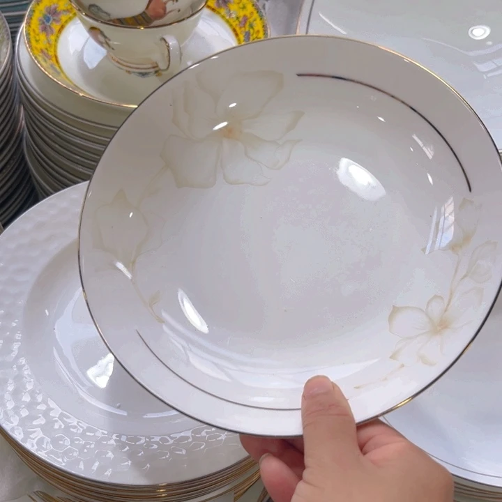 瓷片秒金八寸深盘四个微瑕