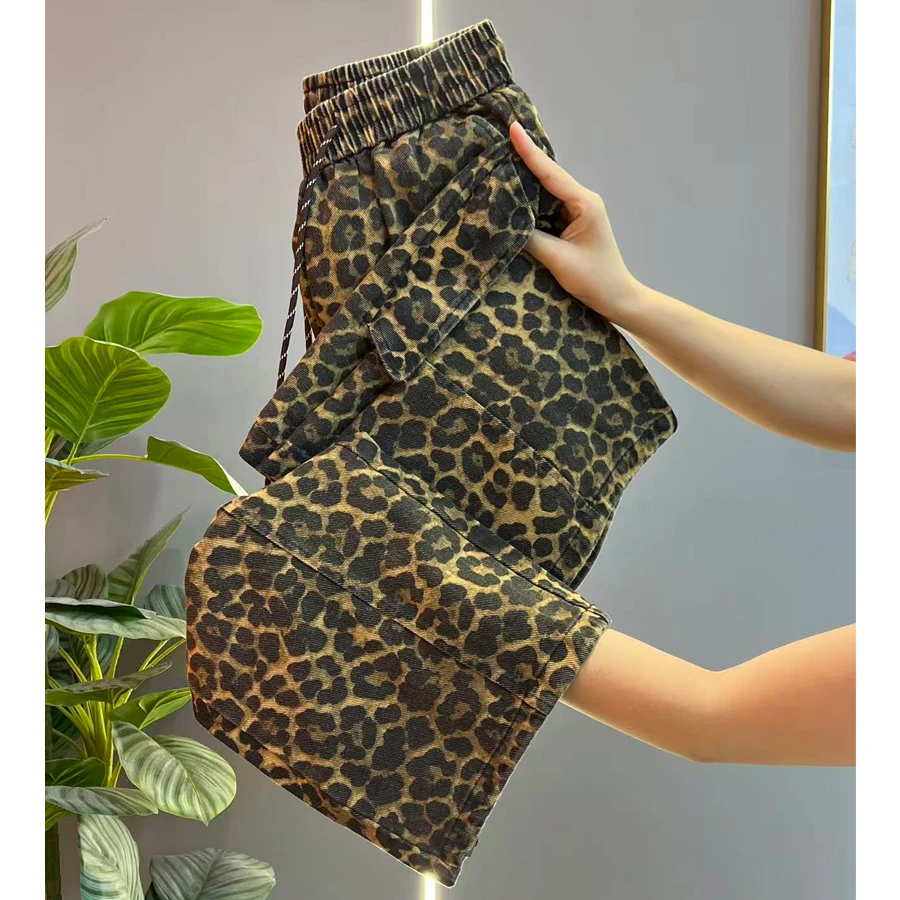 复古访旧美式高腰豹纹牛仔裤女2025新款直筒裤宽松显瘦阔腿裤子潮