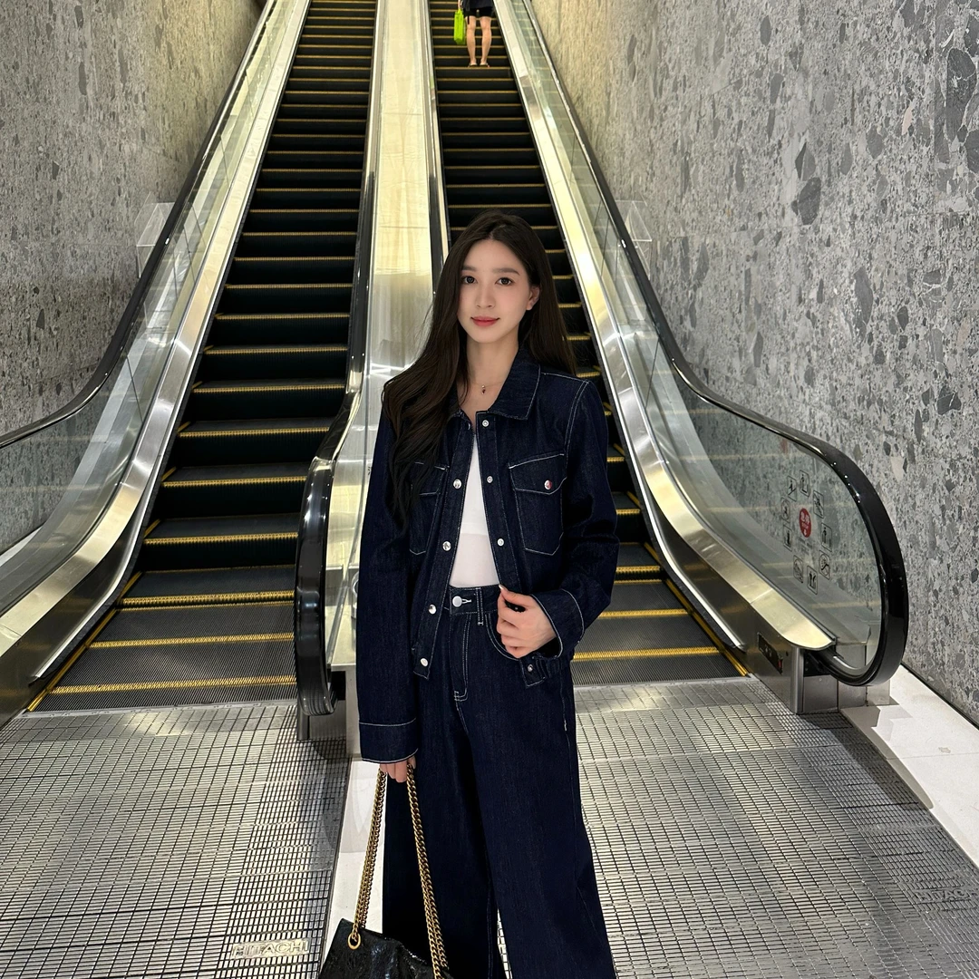 【交个朋友专属】港风复古牛仔套装女时髦洋气短外套阔腿裤气质