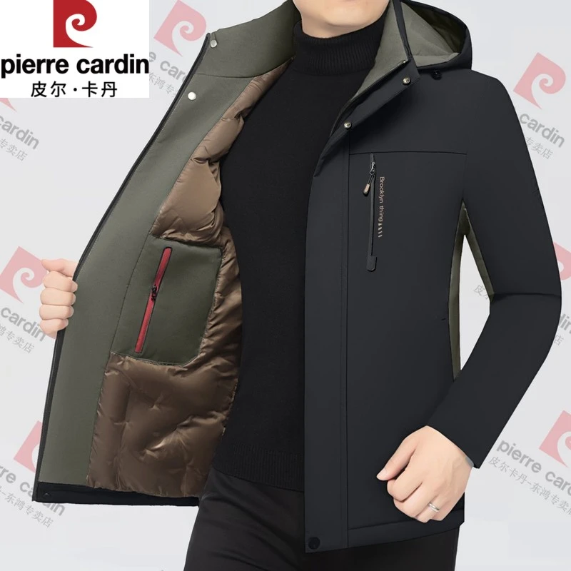 皮尔卡丹皮尔卡丹冬季新款棉衣连帽中年男士爸爸加厚保暖棉服外套