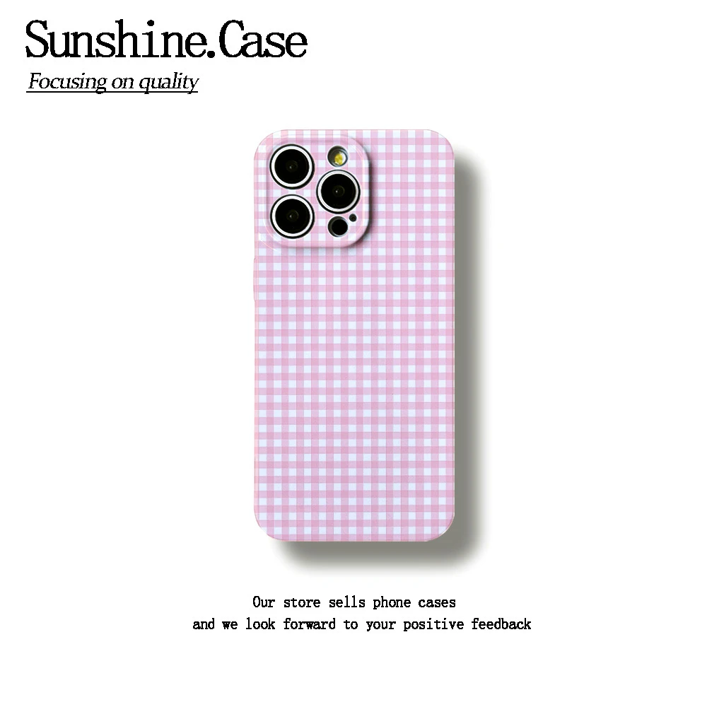 粉格纹菲林软壳适用苹果oppo华为vivo小米荣耀创意手机壳防摔