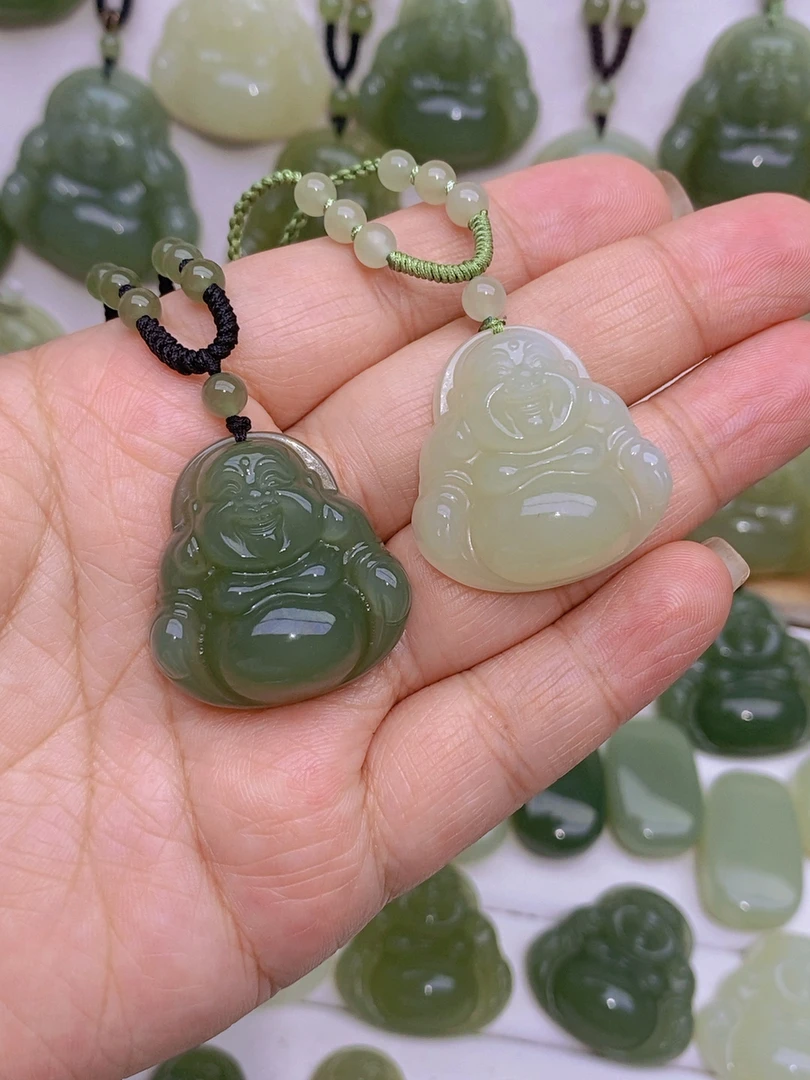 【福利款】天然和田玉30mm玉佛吊坠精美弥勒佛笑佛大肚佛女款送绳