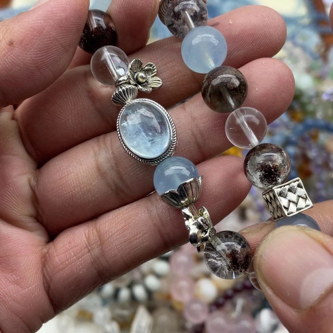 银S925镶嵌手链烟晶