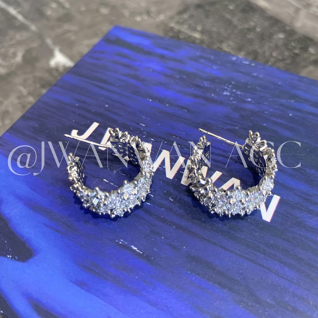 铜合金锆石耳饰 高定.宫廷风蕾丝雕花冰晶C形耳环01ED2736BL