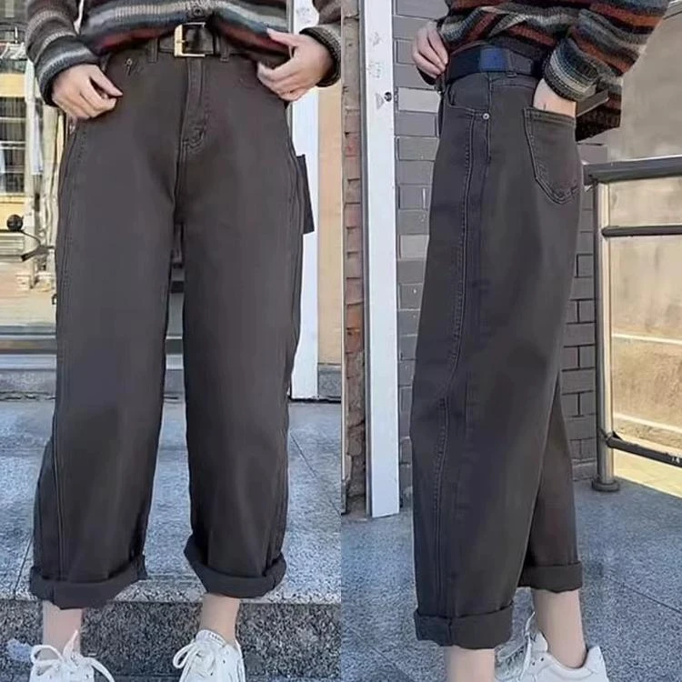 梨形身材穿搭直筒哈伦九分牛仔裤胖mm微胖妹妹高腰显瘦老爹萝卜裤