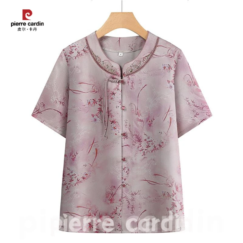 皮尔卡丹中老年人女装妈妈夏装衬衫2025新款上衣奶奶夏季套装薄款