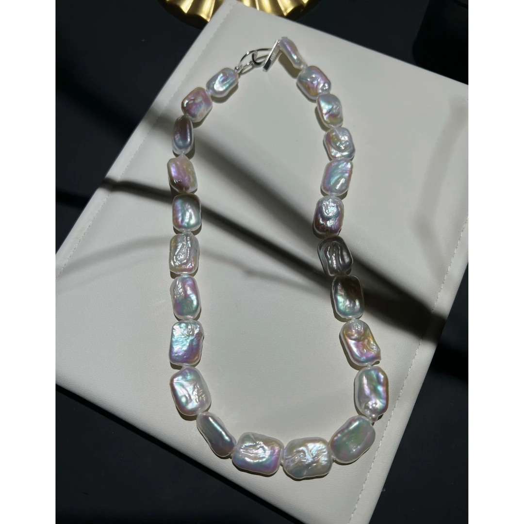 JUNMU炫彩方块巴洛克珍珠项链方糖百搭颈链锁骨链多样性发货发一