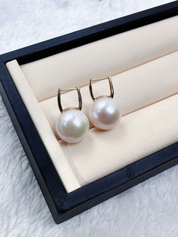 淡水珍珠18k水桶耳扣14-15mm