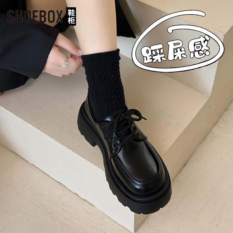达芙妮旗下英伦风厚底小皮鞋女2025新款春季百搭黑色JK单鞋乐福鞋