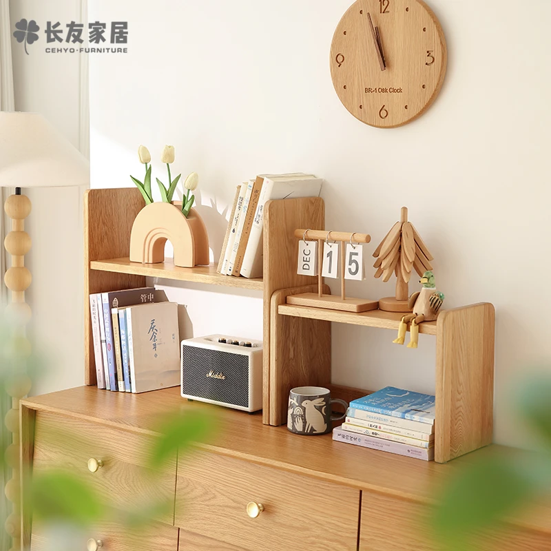 桌面小书架白橡木全实木双层收纳架北欧原木风小户型学生家用简约