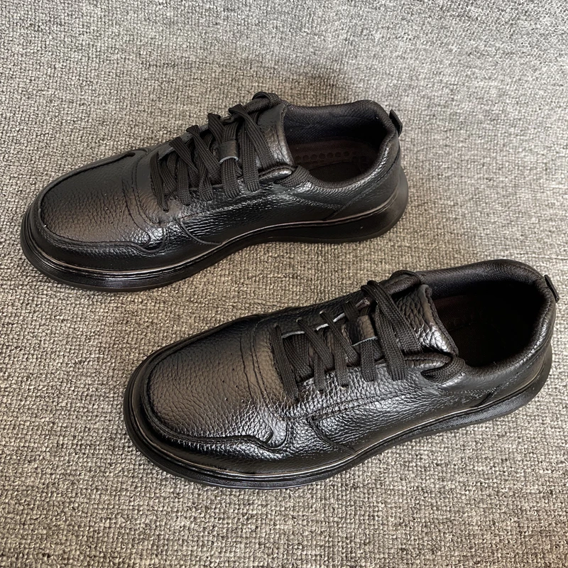 真皮白色潮流休闲鞋潮流休闲板鞋时尚低帮板鞋男士百搭手工缝制