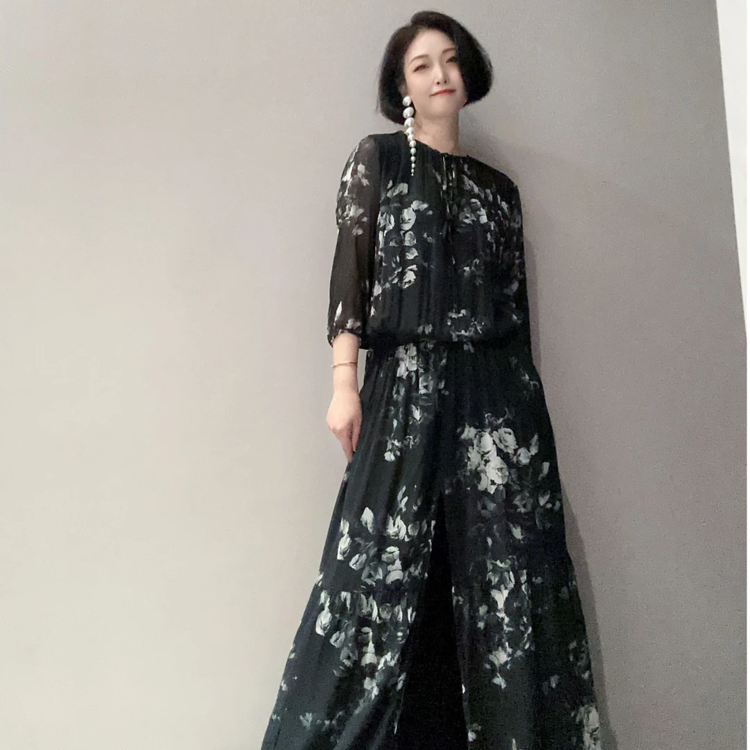 小众设计气质印花圆领连衣裙MD10354
