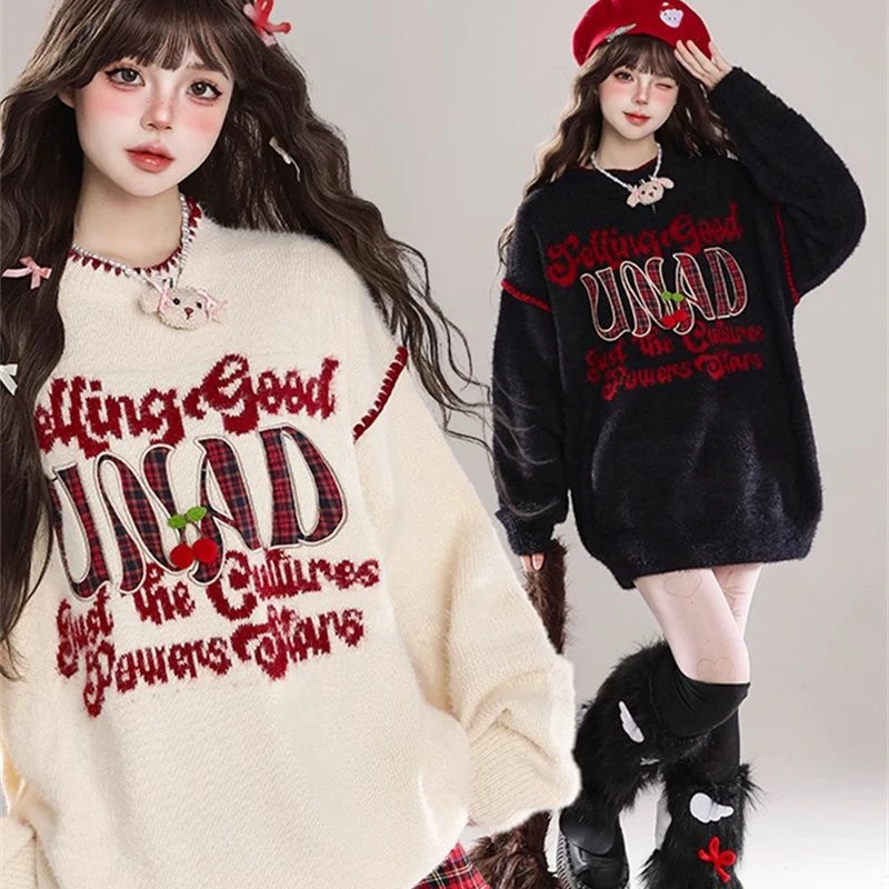 美式复古刺绣毛衣女生秋冬季2025新款穿搭内搭慵懒风宽松针织上衣