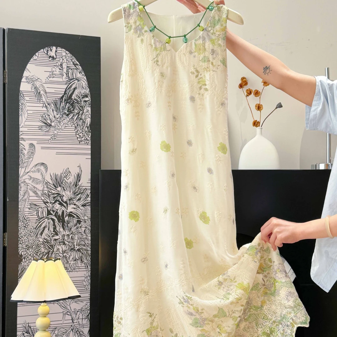 草木之灵清新森系镂空宽松夏季透气连衣裙休闲减龄裙DP7793