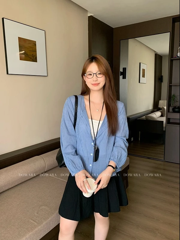 现货8708X大婉酱肉肉微胖定制【格林衫】单排扣休闲宽松时尚衬衫