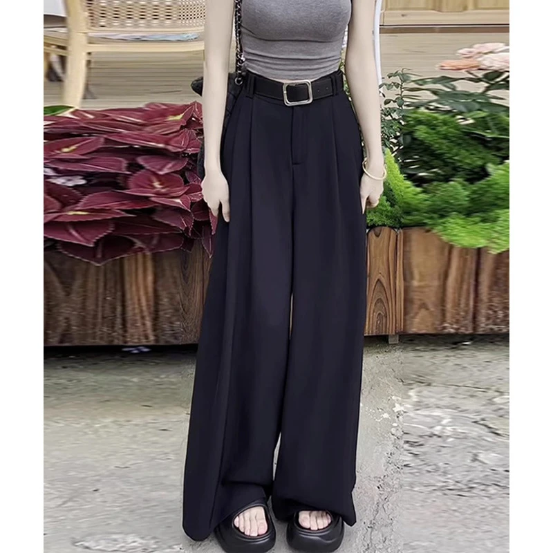 加厚毛呢黑色阔腿裤女秋冬2025新款垂感宽松直筒休闲拖地西装长裤