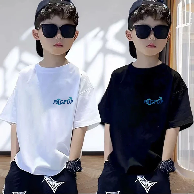 男童短袖夏季百搭印花A类时尚卡通宽松T恤纯棉洋气国潮新风中大童