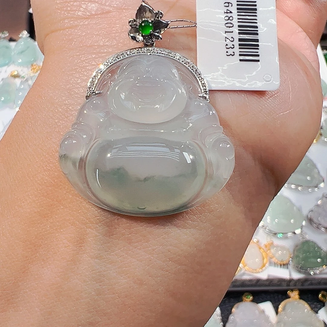 吊坠(不含链)银S925镶嵌翡翠佛公