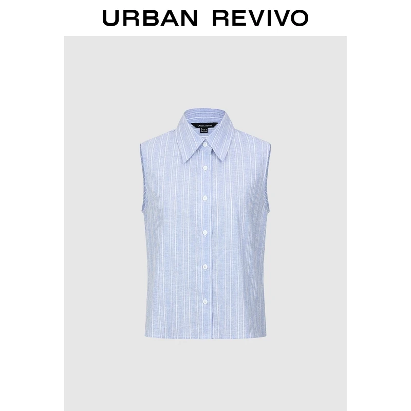 UR2025秋季新款女装慵懒休闲风条纹无袖开襟衬衫UWM250093