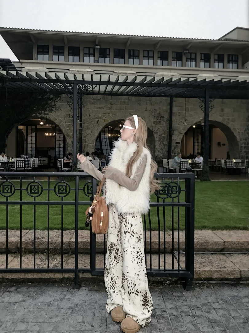 【SEE CHANGE25F/W】豹纹辣妹印花牛仔阔腿裤休闲裤女