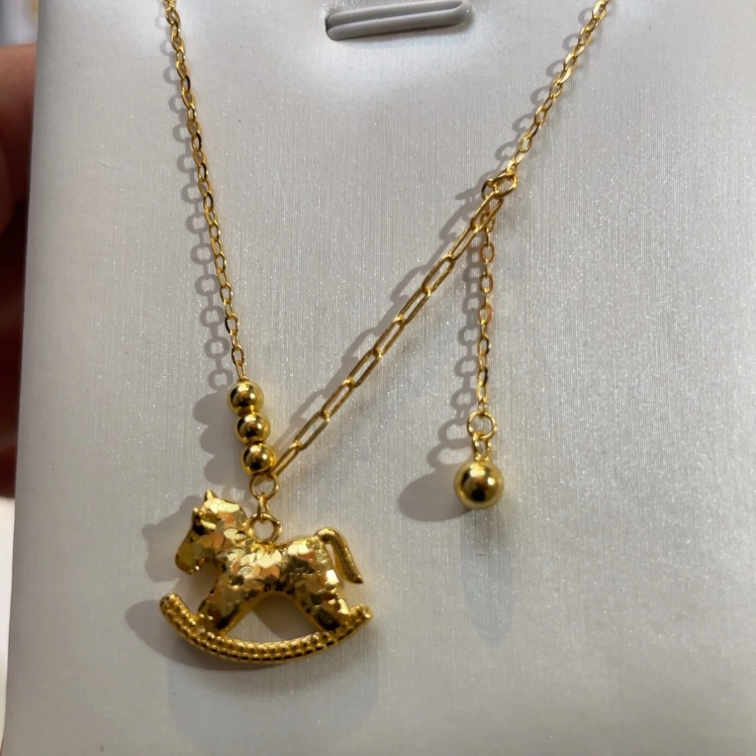 吊坠925银木马项链