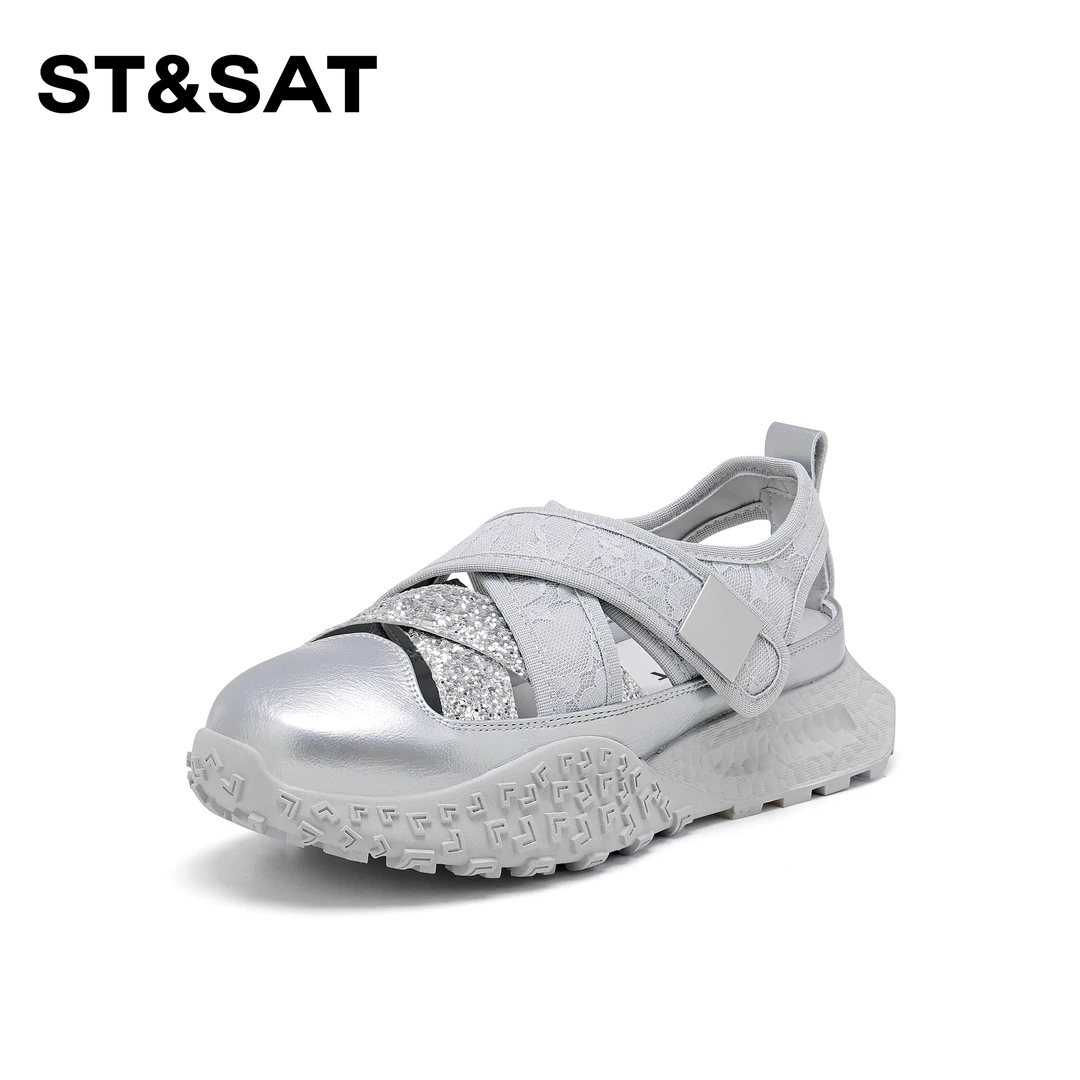 St&Sat/星期六百搭镂空刺绣休闲鞋2025新款透气潮流阿甘鞋厚底