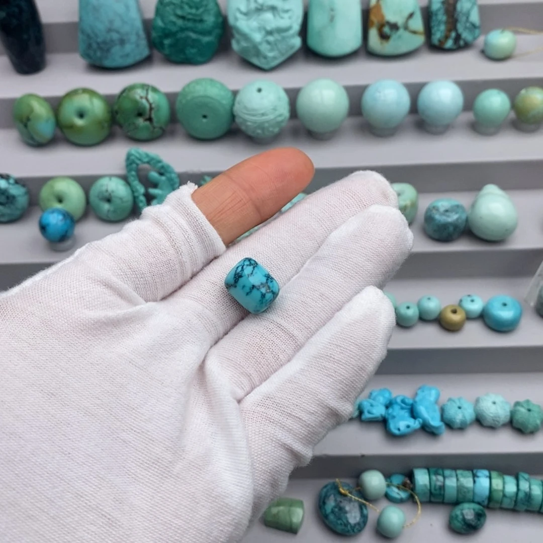 未镶嵌绿松石卡9高瓷蓝网花桶珠