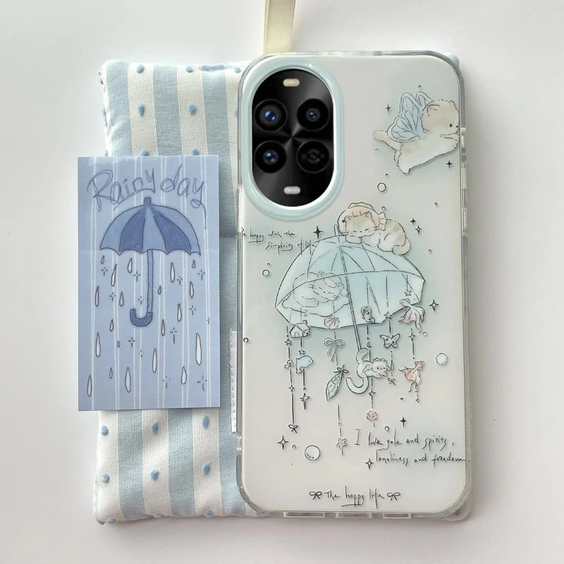 风铃小猫适用苹果16pro手机壳女款华为nova13简约vivox200设计感