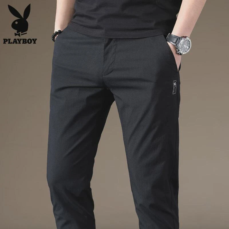 花花公子夏季休闲裤男士韩版潮流直筒百搭新款修身小脚长裤子男