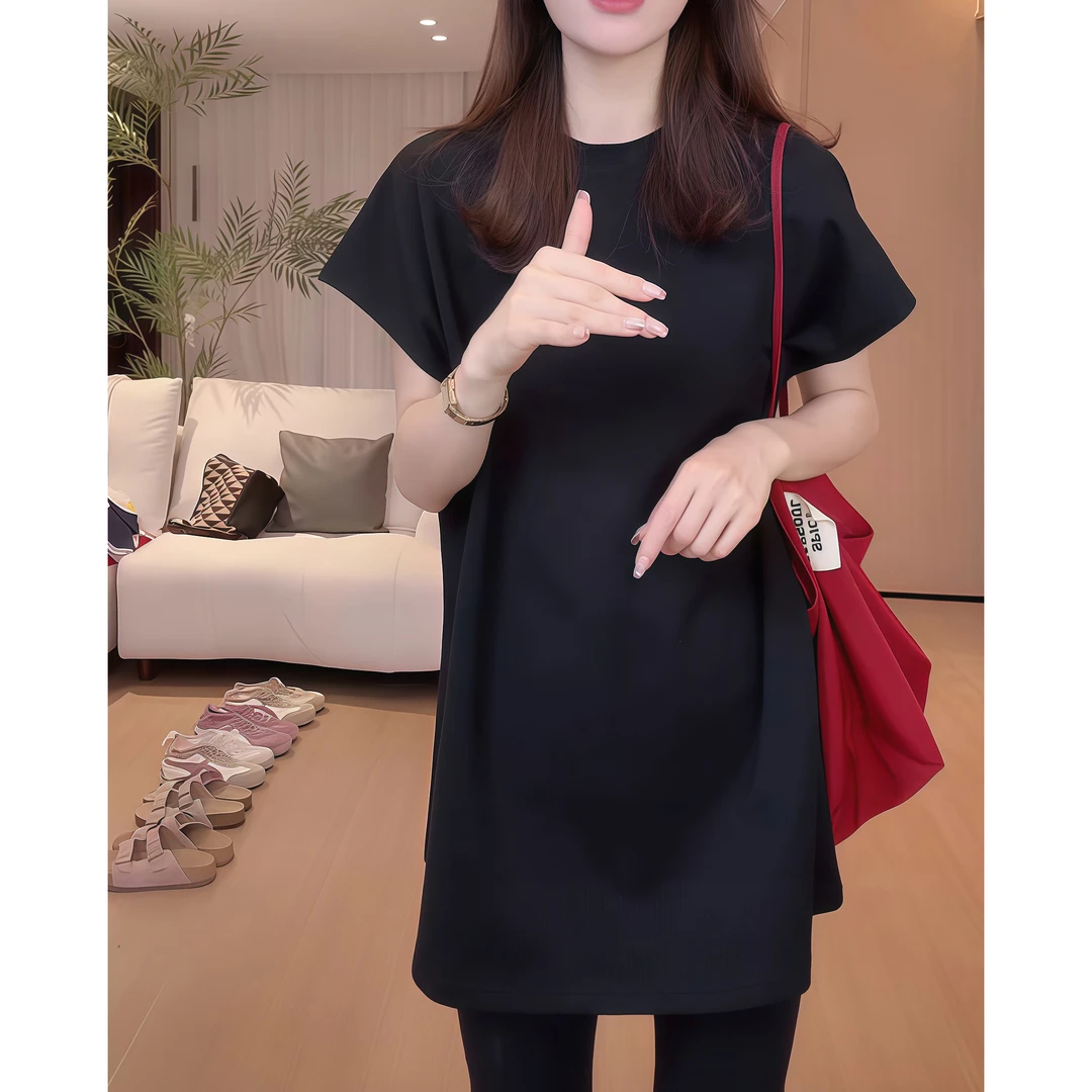 韩版千金风宽松圆领小飞袖斗篷简约T恤女2025设计感纯色上衣潮流